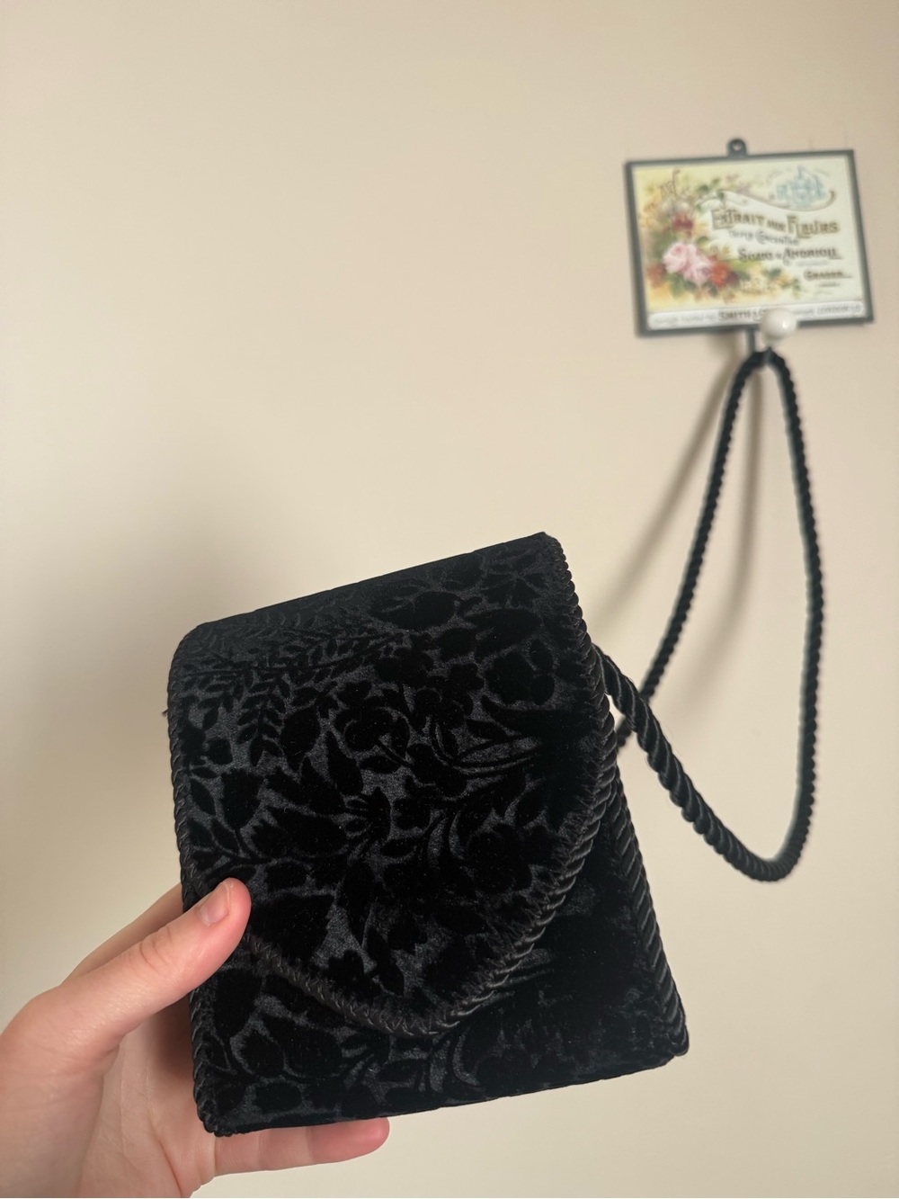 Black Velvet Floral Mini Crossbody Bag